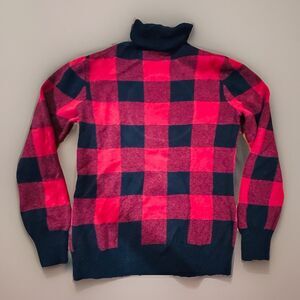 Vintage L.L.Bean Red and Black Buffalo Check Turtleneck Knit Sweater Size M